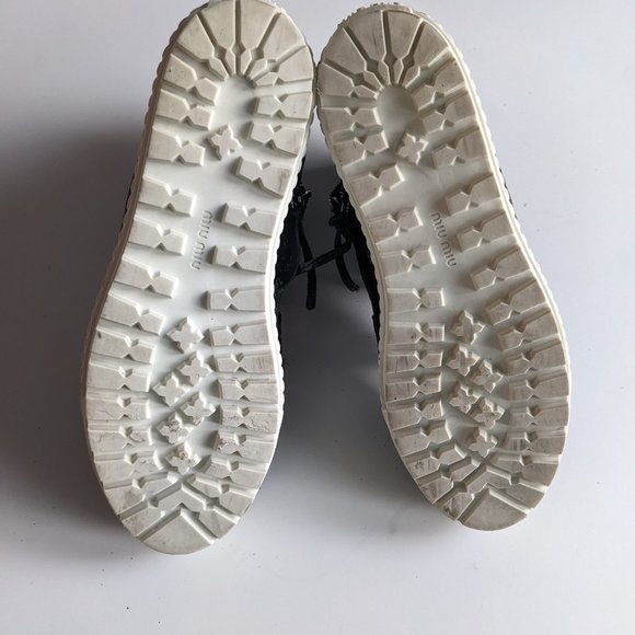 MIU MIU Black Leather High Top Sneaker Donna Cracle - Picture 8 of 12